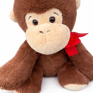 Brown Plush Monkey Toy with Red Bow
